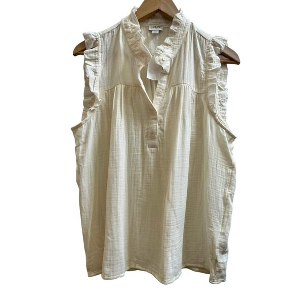 J Crew Factory New Cotton Ivory Gauze Ruffle Trim Sleeveless Top Medium - Picture 3 of 14